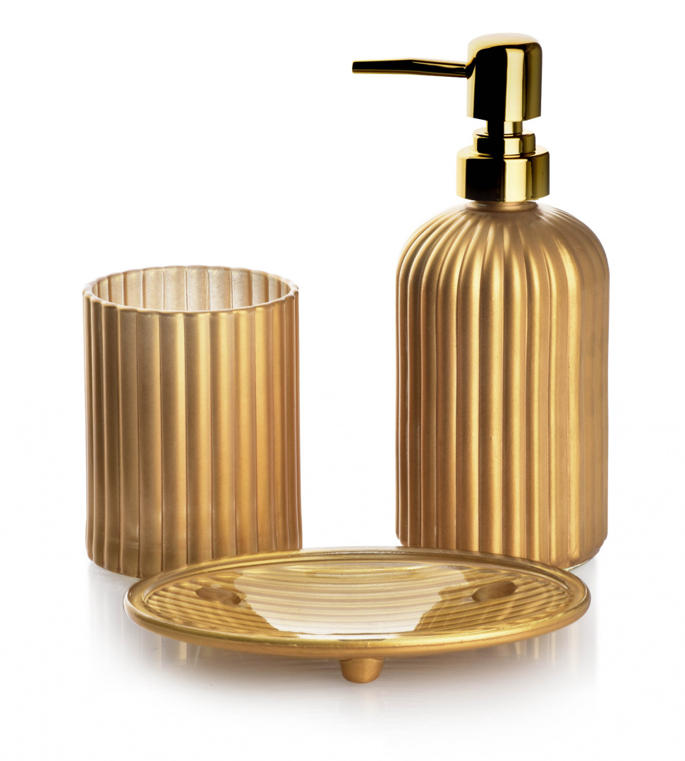 Komplet łazienkowy szklany Ari Gold 3 elem. dozownik do mydła