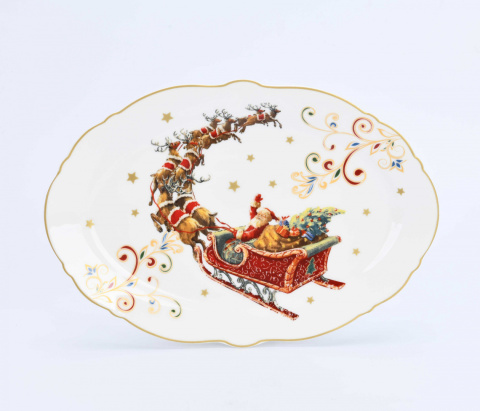 Półmisek owalny świąteczny z porcelany talerz z Mikołajem