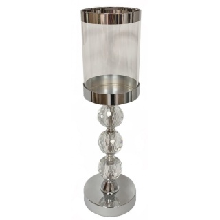 Srebrny świecznik ze szklanym kloszem do salonu sypialni