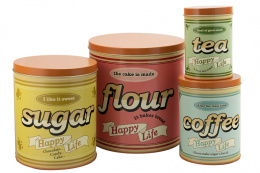 Zestaw 4 puszki do herbaty cukru kawy mąki happy life