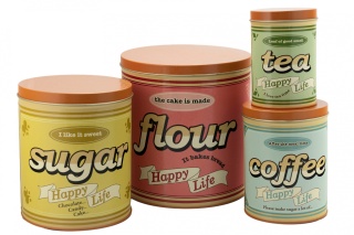 Zestaw 4 puszki do herbaty cukru kawy mąki happy life