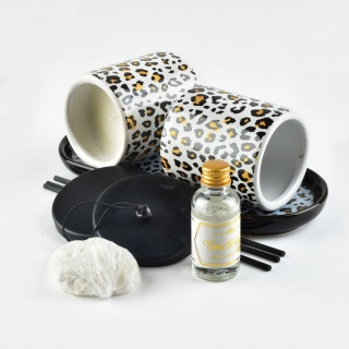 Zestaw zapachowy dyfuzor świeca panterka biały czarny złoty