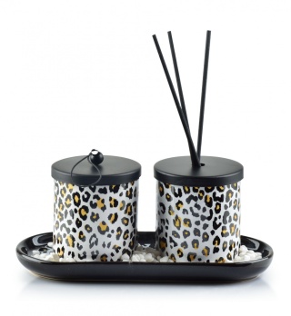 Zestaw zapachowy dyfuzor świeca panterka biały czarny złoty