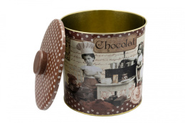 Okrągła puszka metalowa do herbaty ozdobna chocolat brązowa