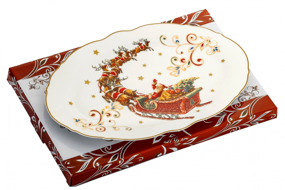 Półmisek owalny świąteczny z porcelany talerz z Mikołajem