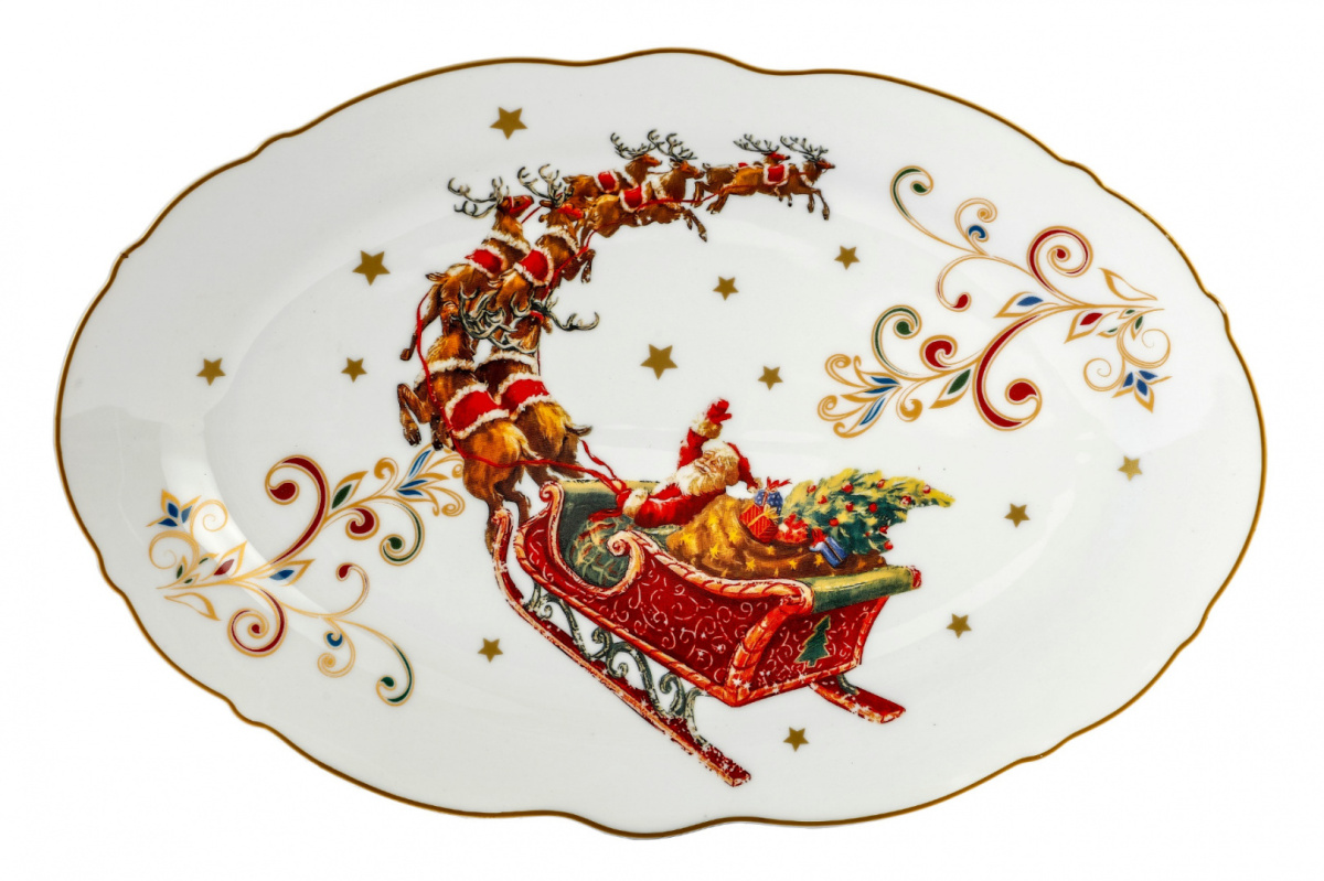 Półmisek owalny świąteczny z porcelany talerz z Mikołajem