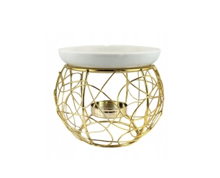 Metalowy świecznik kominek na wosk olejek zapachowy złoty