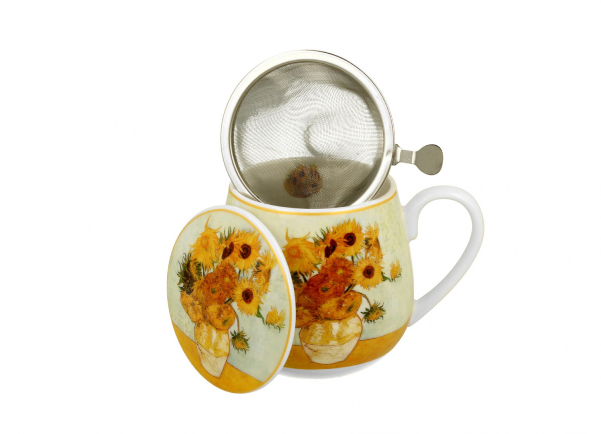 Zestaw kubek baryłka z zaparzaczem do kawy Gogh słoneczniki