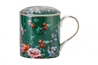 Zestaw zielony kubek z filtrem przykrywka kwiaty na prezent