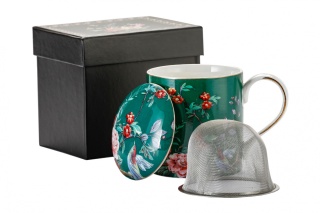 Zestaw zielony kubek z filtrem przykrywka kwiaty na prezent