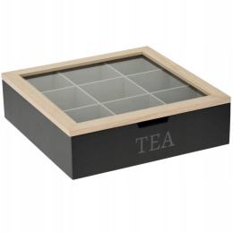 Drewniana skrzynka pojemnik na herbatę czarny na prezent