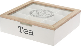 Drewniane pudełko skrzynka na herbatę białe na urodziny