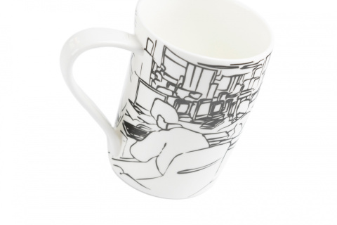 Duży kubek do herbaty kawy w pudełku na prezent czarny biały