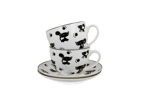 Zestaw dwie filiżanki ze spodkami koty czarne na urodziny