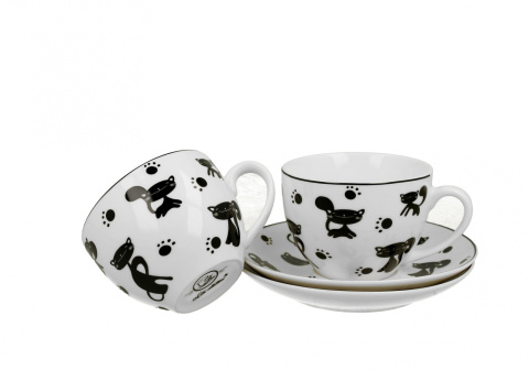 Zestaw dwie filiżanki ze spodkami koty czarne na urodziny