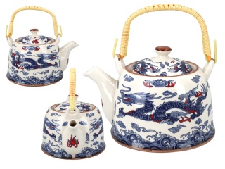 Komplet dzbanek czajnik ceramiczny z filtrem orientalny smok