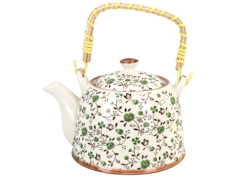 Zestaw dzbanek czajnik ceramiczny z zaparzaczem kwiaty