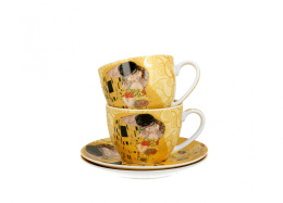 Komplet dwie filiżanki spodki do kawy Klimt Pocałunek ecru