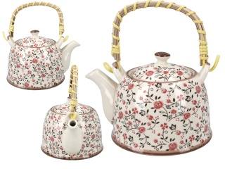Komplet dzbanek czajnik ceramiczny z zaparzaczem kwiatuszki
