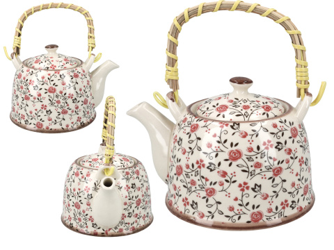 Komplet dzbanek czajnik ceramiczny z zaparzaczem kwiatuszki