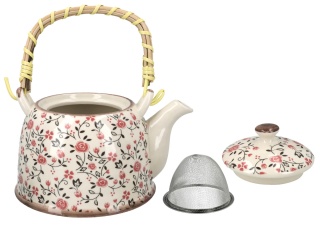 Komplet dzbanek czajnik ceramiczny z zaparzaczem kwiatuszki