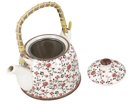 Komplet dzbanek czajnik ceramiczny z zaparzaczem kwiatuszki