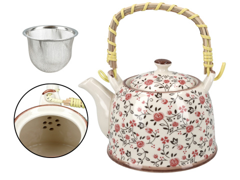 Komplet dzbanek czajnik ceramiczny z zaparzaczem kwiatuszki