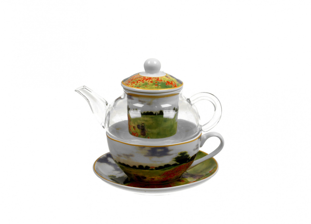 Zestaw filiżanka szklany imbryk tea for one Poppy Field Monet