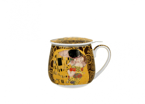 Zestaw kubek baryłka filtr do herbaty Klimt Pocałunek brąz
