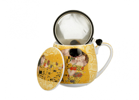 Zestaw kubek baryłka sitko do herbaty Klimt Pocałunek ecru