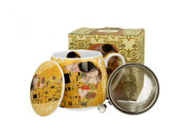Zestaw kubek baryłka sitko do herbaty Klimt Pocałunek ecru