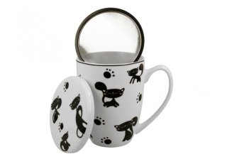 Zestaw kubek z zaparzaczem do herbaty ziół koty czarne