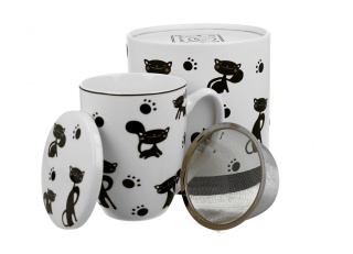 Zestaw kubek z zaparzaczem do herbaty ziół koty czarne