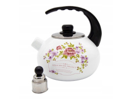 Emaliowany czajnik do wody 2,5 l gwizdek na gaz kwiaty biały