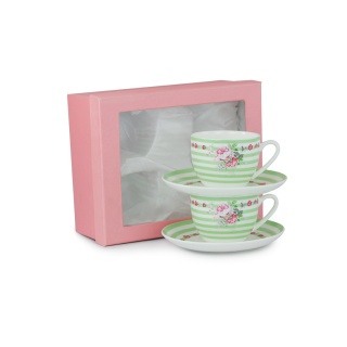 Zestaw 2 filiżanki do kawy herbaty w pudełku zielone paski