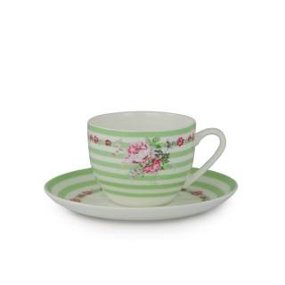 Zestaw 2 filiżanki do kawy herbaty w pudełku zielone paski