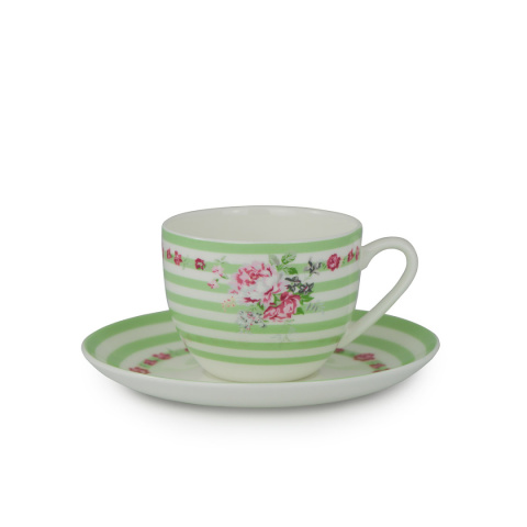 Zestaw 2 filiżanki do kawy herbaty w pudełku zielone paski