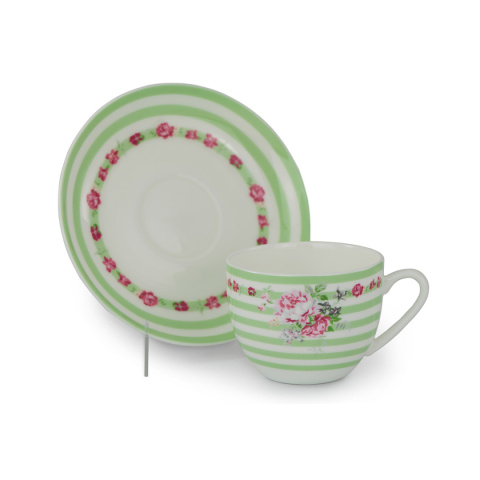 Zestaw 2 filiżanki do kawy herbaty w pudełku zielone paski