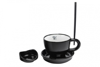 Komplet czarna filiżanka do herbaty kawy skapek mieszadło