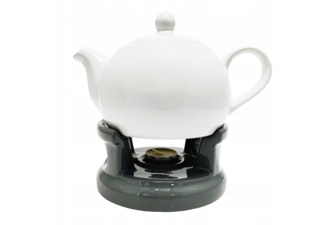 Komplet dzbanek na podgrzewaczu bella biel grafit na urodziny