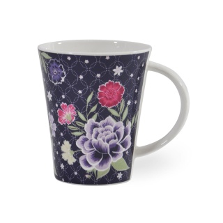 Kubek z porcelany kostnej do kawy granatowy w kwiaty prezent