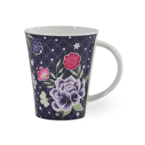 Kubek z porcelany kostnej do kawy granatowy w kwiaty prezent