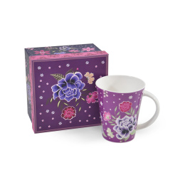 Kubek z porcelany do herbat fioletowy w kwiaty na prezent
