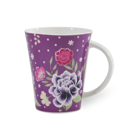 Kubek z porcelany do herbat fioletowy w kwiaty na prezent