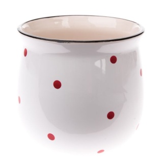 Osłonka doniczka ceramika na kwiaty biała w czerowne kropki