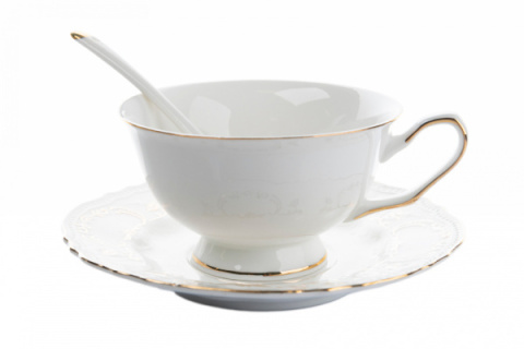 Serwis kawowy prezent na ślub na prezent biały złoty Pegasus