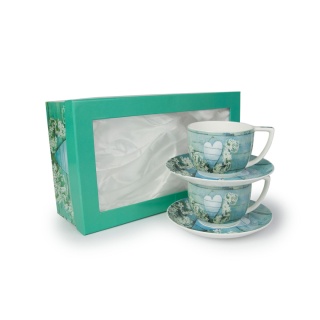 Komplet 2 filiżanki do kawy herbaty w pudełku serca turkus