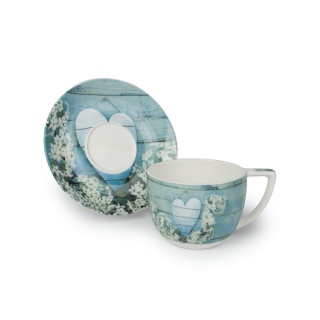 Komplet 2 filiżanki do kawy herbaty w pudełku serca turkus
