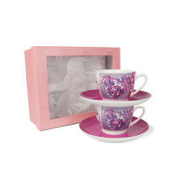 Zestaw 2 filiżanki do kawy herbaty w pudełku serca różowe