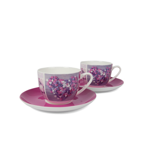 Zestaw 2 filiżanki do kawy herbaty w pudełku serca różowe